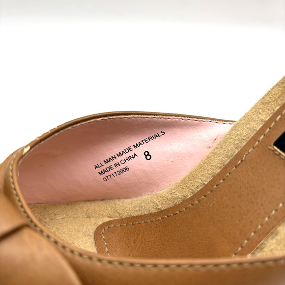 Vintage 00s Y2K Xhilaration Tan Faux Leather Wooden Block Heel Open Toe Pumps 8 - Picture 11 of 16